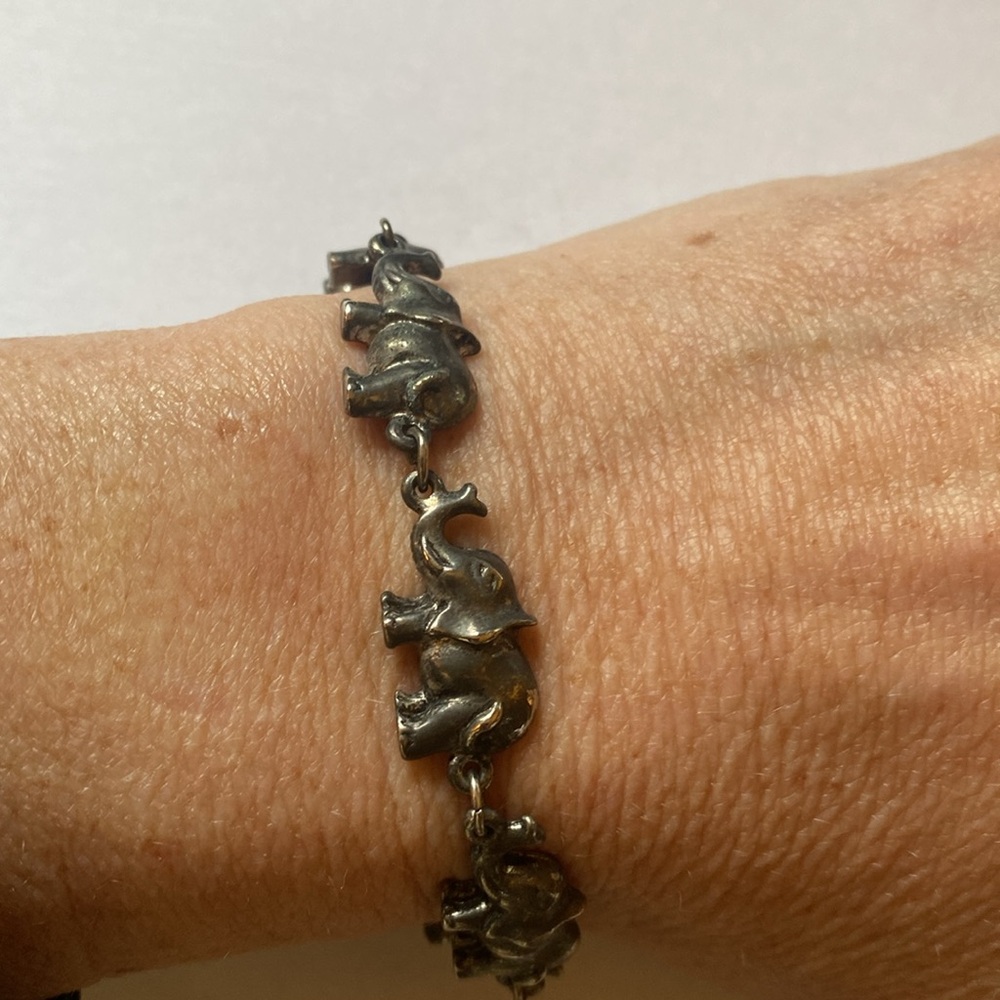 Sterling Silver elephant bracelet vintage patina 7" long 925 marked